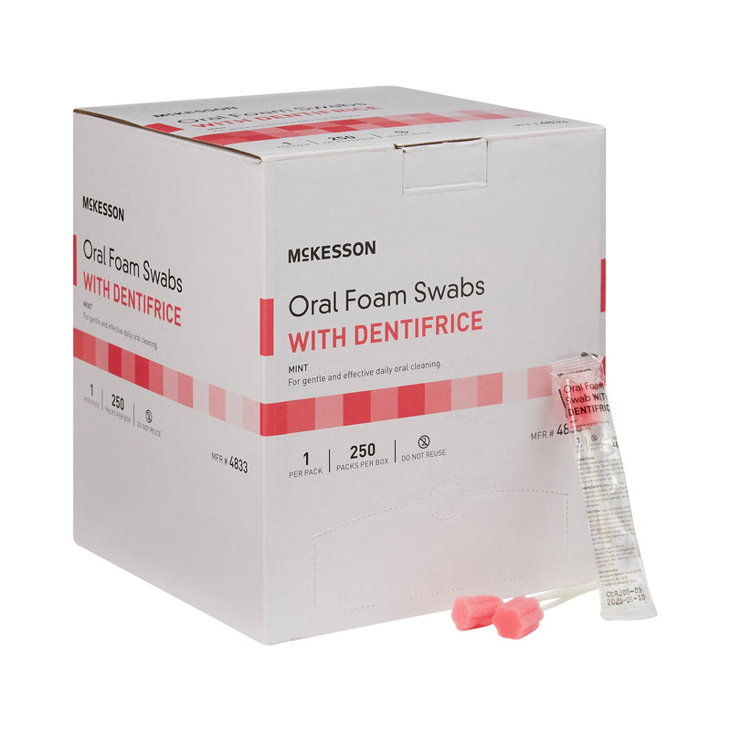 MCKESSON ORAL SWABSTICK FOAM TIP DENTIFRICE, 5 INCH, MINT, PINK, SOLD AS 250/BOX MCKESSON 4833
