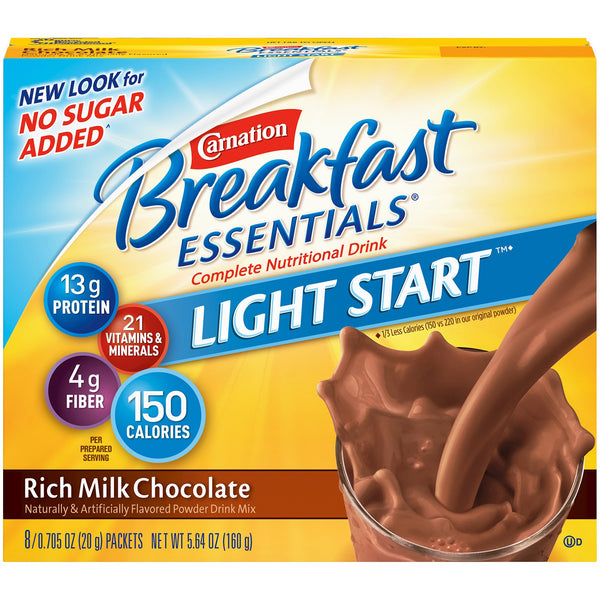 CARNATION BREAKFAST ESSENTIALS® LIGHT START CHOCOLATE NUTRITIONAL DRINK MIX, SOLD AS 8/BOX NESTLE 10050000540423