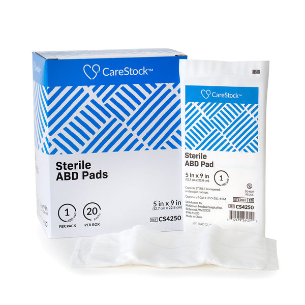 CARESTOCK™ STERILE ABDOMINAL PAD, 5 X 9 INCH – NONWOVEN CELLULOSE ABD PADS, SOLD AS 400/CASE CARESTOCK CS4250