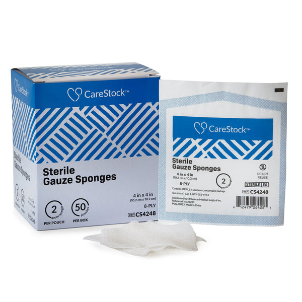 CARESTOCK™ STERILE GAUZE SPONGE, 4 X 4 INCH, 8-PLY, SOLD AS 600/CASE CARESTOCK CS4248