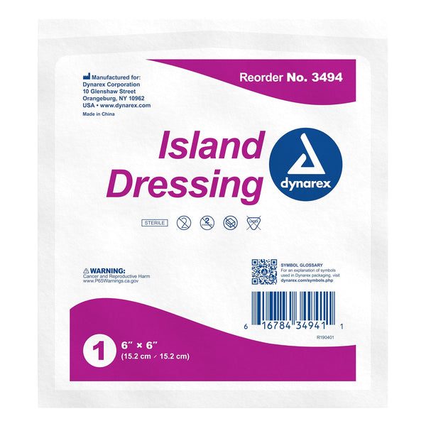 dynarex White Adhesive Dressing, 6 x 6 Inch 150/CASE -3494