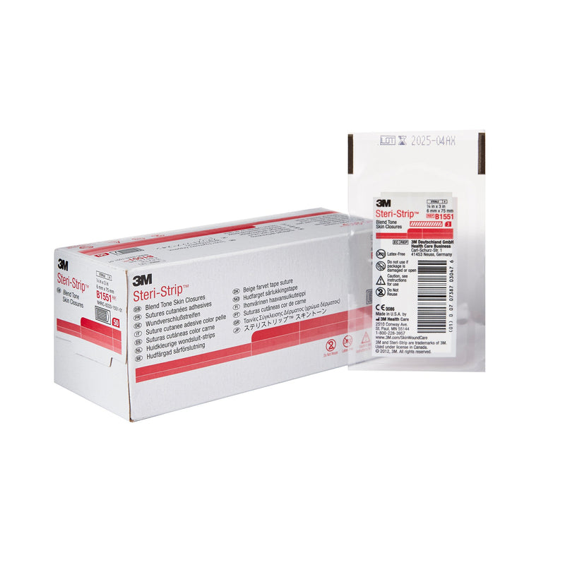 3M STERI-STRIP BLEND TONE SKIN CLOSURES, BEIGE, 1/4 INCH X 3 INCH, NONWOVEN, SOLD AS 200/CASE SOLVENTUM B1551