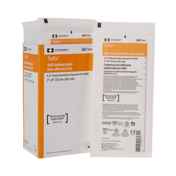 TELFA™ IMPREGNATED ANTIMICROBIAL DRESSING, 3 X 8 INCH, SOLD AS 50/TRAY CARDINAL 7663