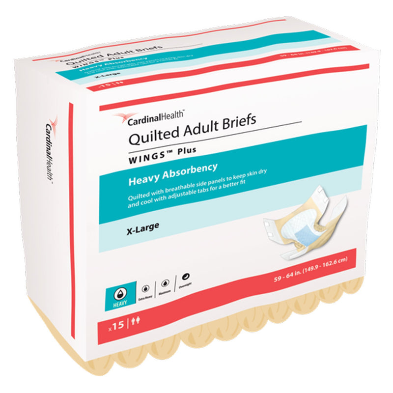 WINGS™ PLUS QUILTED HEAVY ABSORBENCY INCONTINENCE BRIEF, EXTRA LARGE, SOLD AS 15/BAG CARDINAL 66035