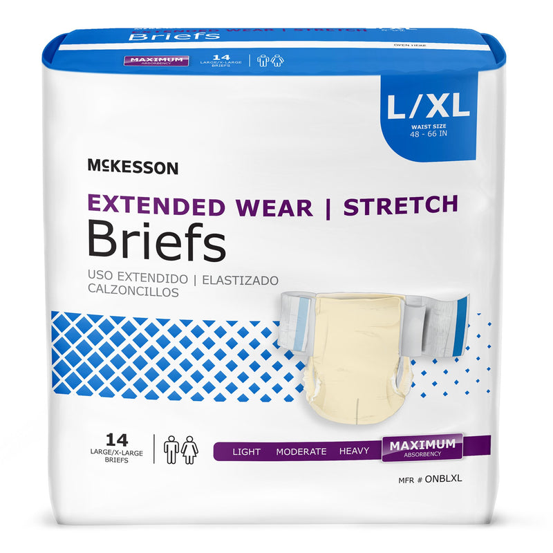 MCKESSON EXTENDED WEAR MAXIMUM ABSORBENCY INCONTINENCE BRIEF, LARGE / X-LARGE, SOLD AS 14/BAG MCKESSON ONBLXL