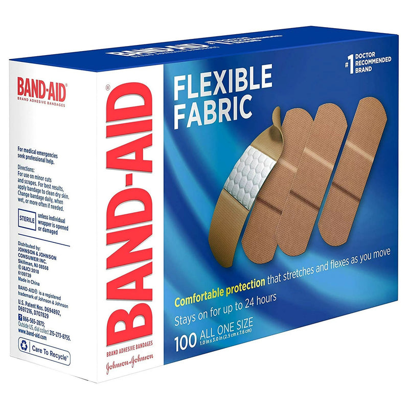 BAND-AID® FLEXIBLE FABRIC TAN ADHESIVE STRIP, 1 X 3 INCH, SOLD AS 100/BOX JOHNSON 100444400