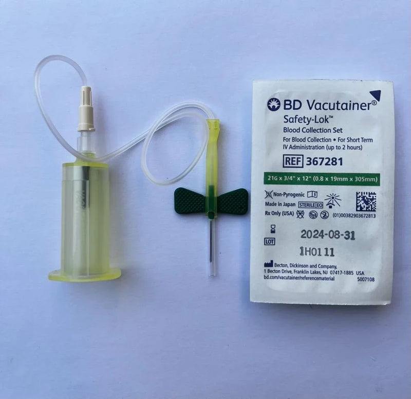 Metier Medical Safe-T-Point Safety Blood Collection Set Butterfly Type Safety Blood Collection Set With Holder, Safe-T-Flush, Butterfly, 23G X 3/4", 12", Tl, 500/Cs -SBCSBWH 2303412