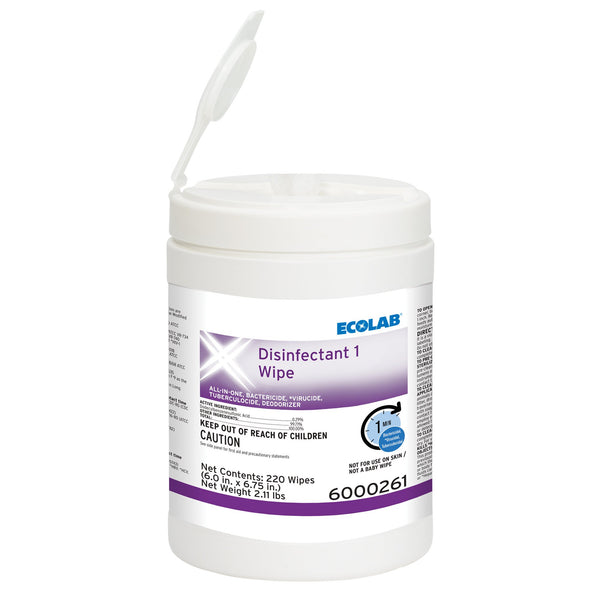 ECOLAB DISINFECTANT 1 SURFACE DISINFECTANT CLEANER, 220 WIPES, SOLD AS 220/CARTON ECOLAB 6000261