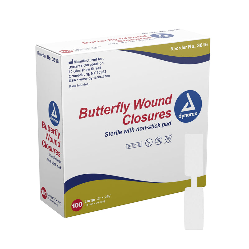 dynarex Butterfly Wound Closure Strip, ½ by 2 Inches 100/BOX -3616
