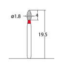 Bud, Slender 1.8 mm Dia. Fine Grit Diamond Bur 5 per pack. 257.18F2 - Osung USA