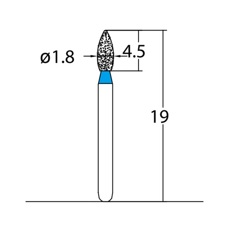 Bud, Slender 1.8 mm Dia. Medium Grit Diamond Bur 5 per pack. 257.18M1