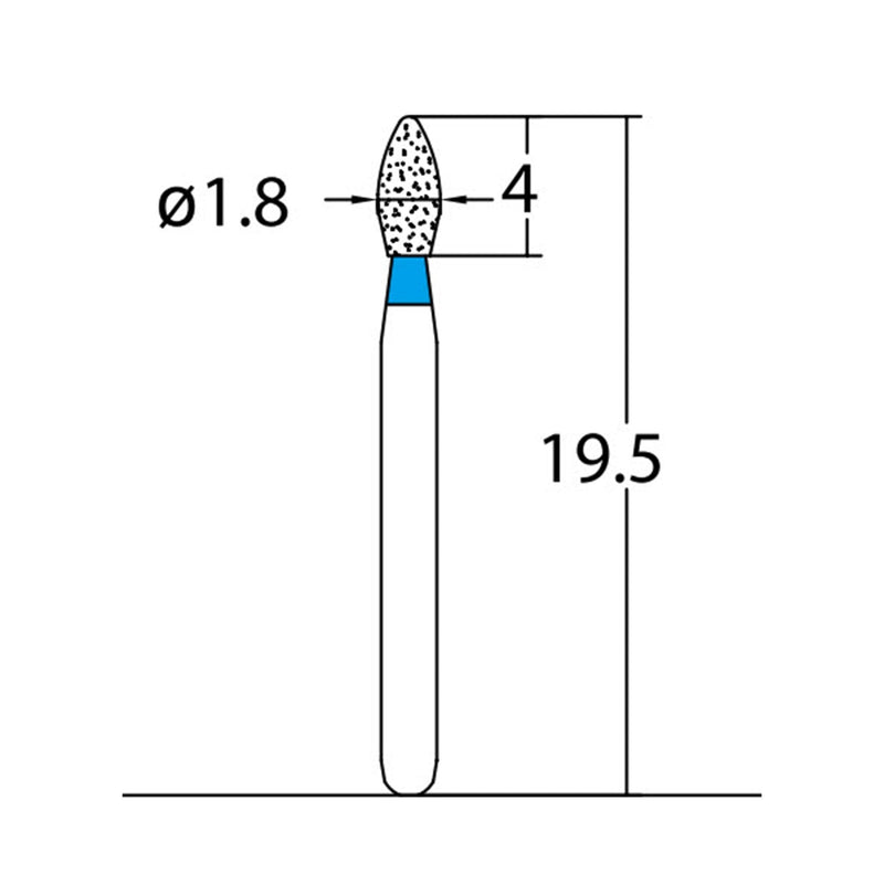 Bud, Slender 1.8 mm Dia. Medium Grit Diamond Bur 5 per pack. 257.18M2