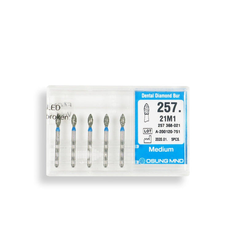 Bud, Slender 2.1 mm Dia. Medium Grit Diamond Bur 5 per pack. 257.21M1