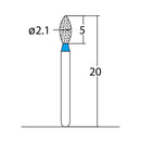 Bud, Slender 2.1 mm Dia. Medium Grit Diamond Bur 5 per pack. 257.21M1