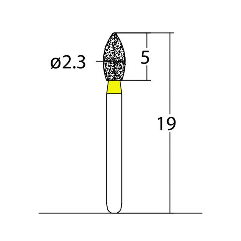 Bud, Slender 2.3 mm Dia. Extra Fine Grit Diamond Bur 5 per pack. 257.23EF1