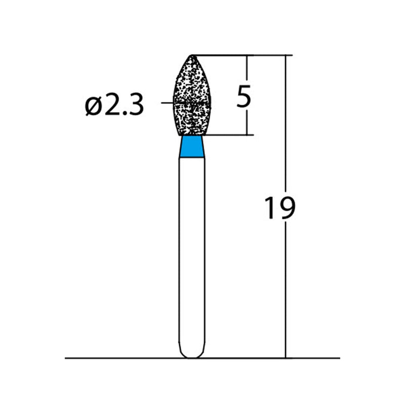 Bud, Slender 2.3 mm Dia. Medium Grit Diamond Bur 5 per pack. 257.23M1