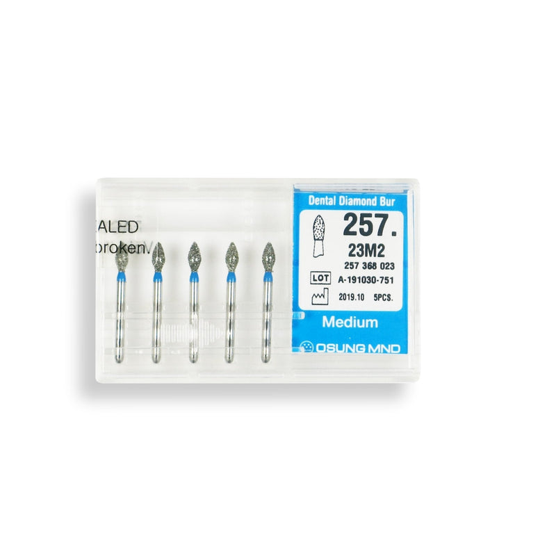 Bud, Slender 2.3 mm Dia. Medium Grit Diamond Bur 5 per pack. 257.23M2