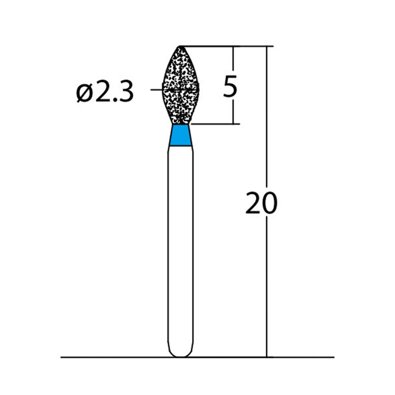 Bud, Slender 2.3 mm Dia. Medium Grit Diamond Bur 5 per pack. 257.23M2