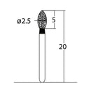 Bud, Slender 2.5 mm Dia. Extra Coarse Grit Diamond Bur 5 per pack. 257.25EC1 - Osung USA