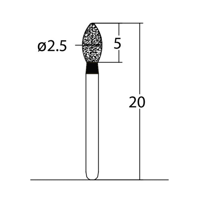 Bud, Slender 2.5 mm Dia. Extra Coarse Grit Diamond Bur 5 per pack. 257.25EC1