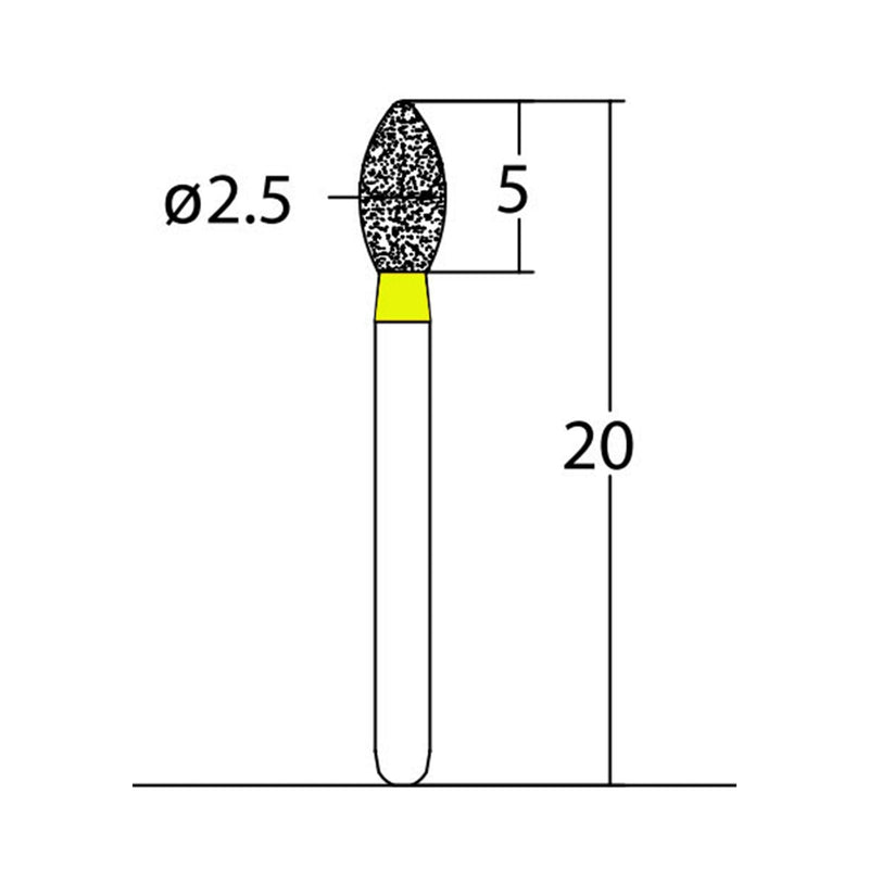 Bud, Slender 2.5 mm Dia. Extra Fine Grit Diamond Bur 5 per pack. 257.25EF1