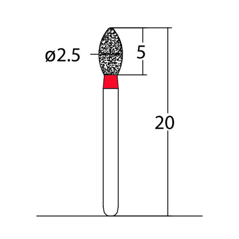 Bud, Slender 2.5 mm Dia. Fine Grit Diamond Bur 5 per pack. 257.25F1