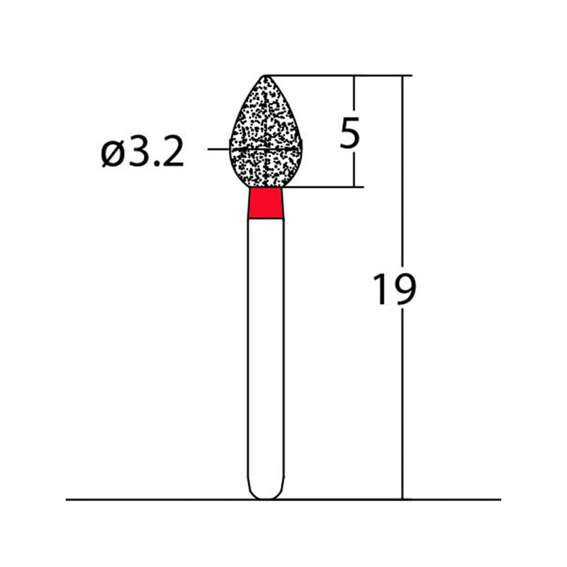 Bud, Slender 3.2 mm Dia. Fine Grit Diamond Bur 5 per pack. 257.32F1