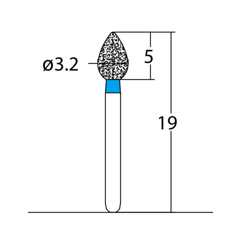 Bud, Slender 3.2 mm Dia. Medium Grit Diamond Bur 5 per pack. 257.32M1