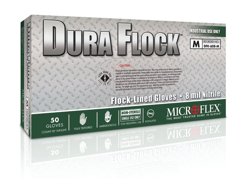 DURA FLOCK™ FLOCK LINED GLOVE, SOLD AS 50/BOX MICROFLEX DFK-608-L