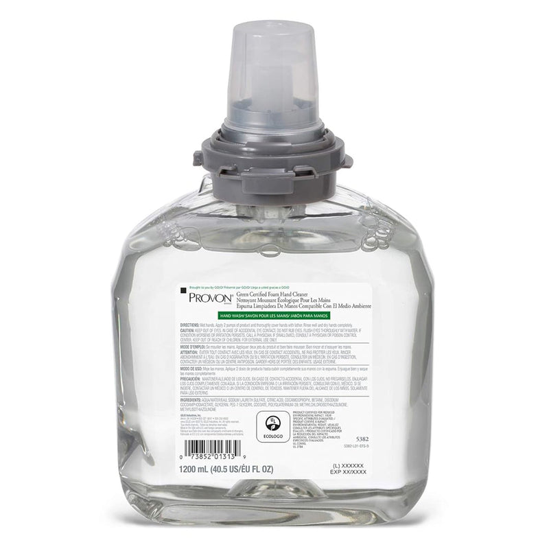 GOJO PROVON FOAMING HAND CLEANER, 1,200 ML DISPENSER REFILL BOTTLE UNSCENTED, SOLD AS 2/CASE GOJO 5382-02