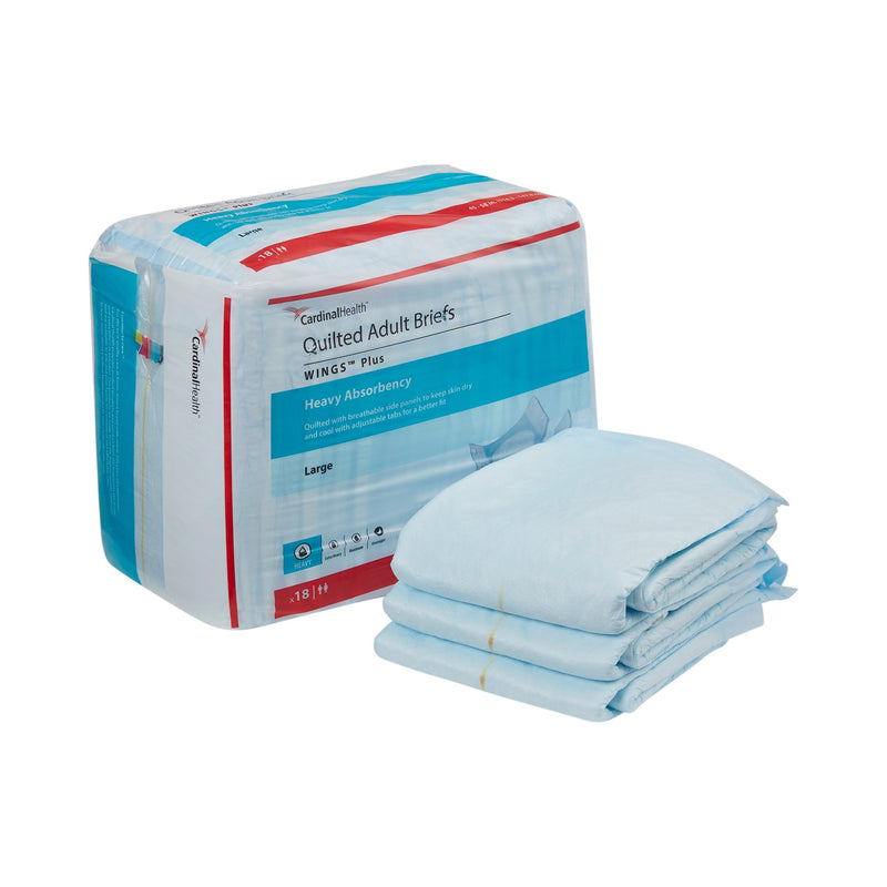 WINGS™ PLUS QUILTED HEAVY ABSORBENCY INCONTINENCE BRIEF, LARGE, SOLD AS 4/CASE CARDINAL 66034