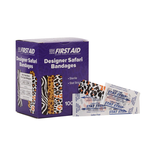 AMERICAN® WHITE CROSS STAT STRIP® DESIGNER SAFARI ADHESIVE STRIP, ¾ X 3 INCH, SOLD AS 1200/CASE DUKAL 15605