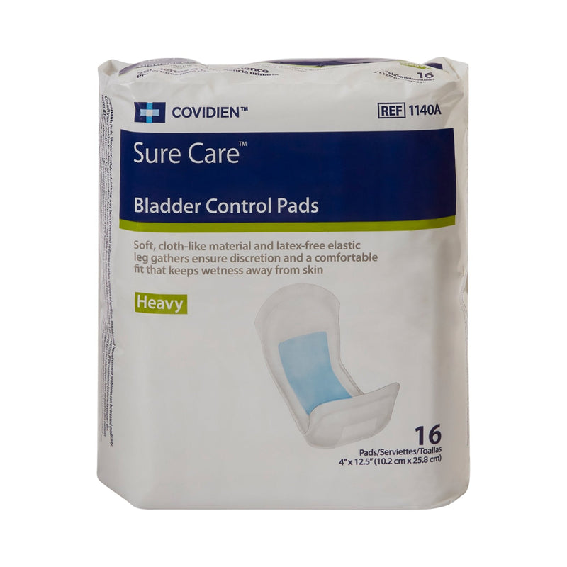 Sure Care Bladder Control Pads, Heavy Absorbency, Adult, Unisex, Disposable, 4 X 12-1/2 Inch 16/BAG -1140A