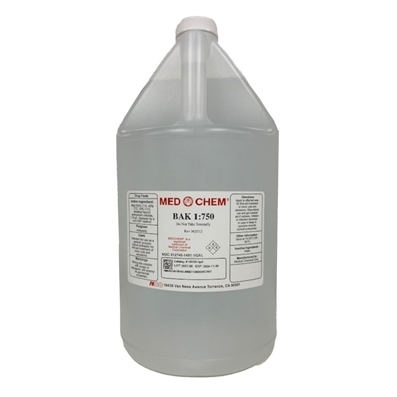 BAK 1:750 BENZALKONIUM CHLORIDE ANTISEPTIC, 1-GALLON BOTTLE, SOLD AS 1/GALLON MEDICAL 1451B-1GL