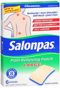 SALONPAS® TOPICAL PAIN RELIEF CAMPHOR AND MENTHOL PATCHES, SOLD AS 6/BOX EMERSON 46581021006