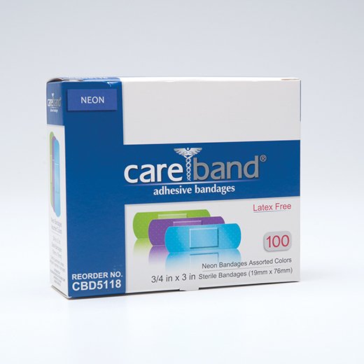 CAREBAND™ NEON ADHESIVE STRIP, 3/4 X 3 INCH, SOLD AS 1200/CASE ASO CBD5118-012-000