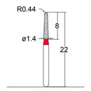 Conical, Dome End 1.4 mm Dia. Fine Grit Diamond Bur 5 per pack. 194.14F2