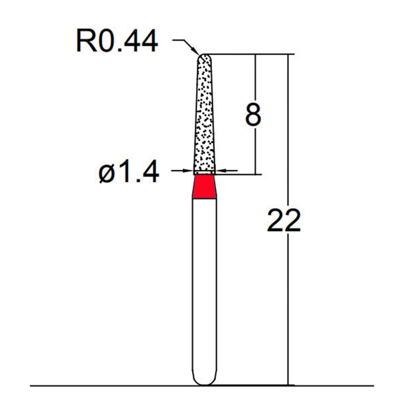 Conical, Dome End 1.4 mm Dia. Fine Grit Diamond Bur 5 per pack. 194.14F2