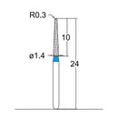 Conical, Dome End 1.4 mm Dia. Medium Grit Diamond Bur 5 per pack. 194.14M3