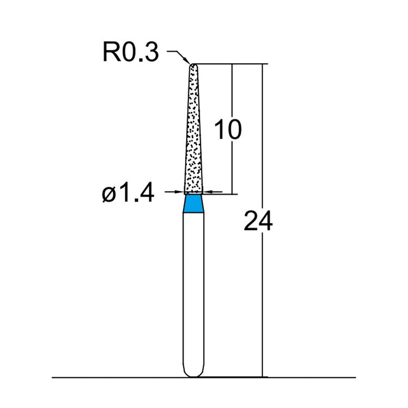 Conical, Dome End 1.4 mm Dia. Medium Grit Diamond Bur 5 per pack. 194.14M3