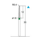 Conical, Dome End 1.6 mm Dia. Coarse Grit Diamond Bur 3 per pack. 194.16C10