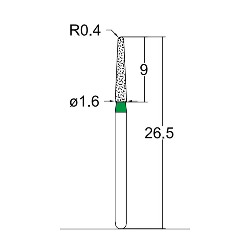 Conical, Dome End 1.6 mm Dia. Coarse Grit Diamond Bur 5 per pack. 194.16C9