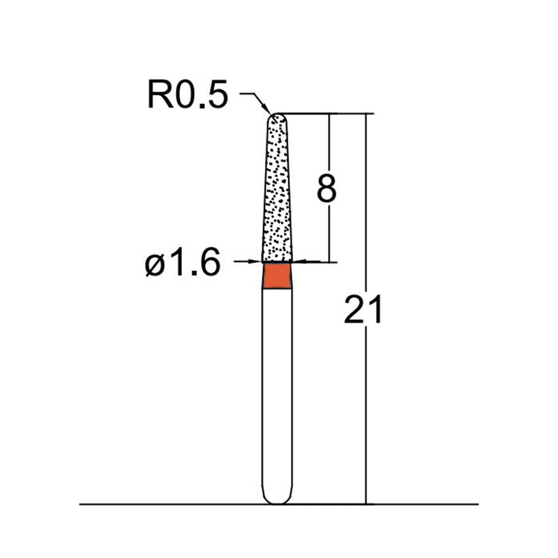 Conical, Dome End 1.6 mm Dia. Fine Grit Diamond Bur 5 per pack. 194.16F2