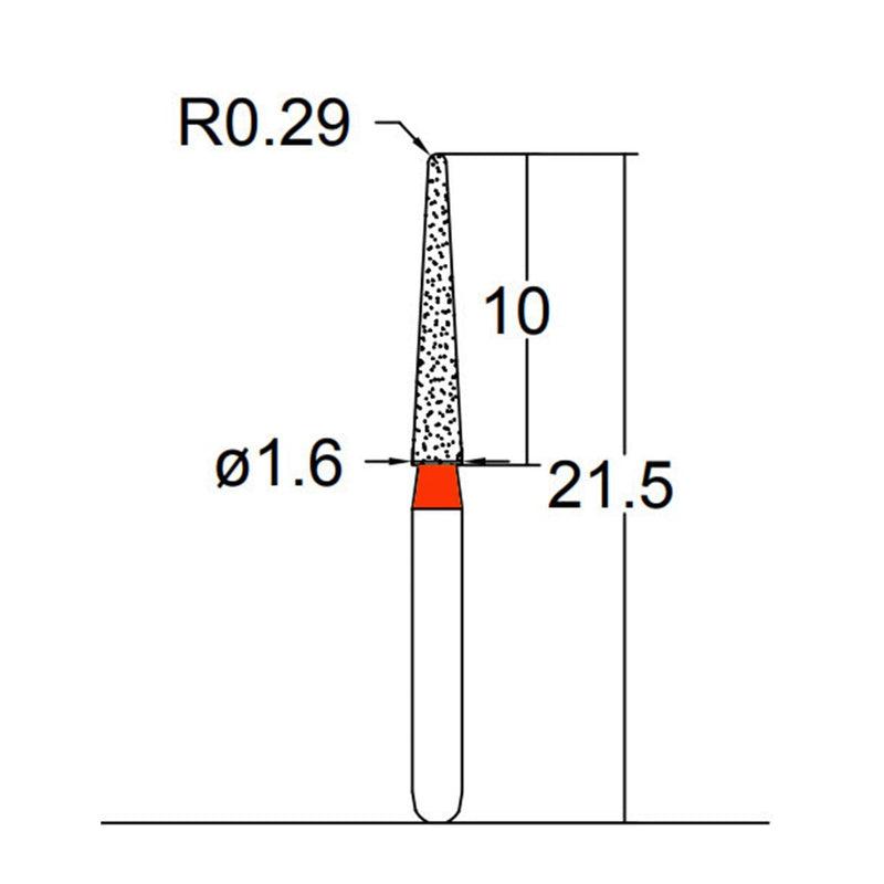 Conical, Dome End 1.6 mm Dia. Fine Grit Diamond Bur 5 per pack. 194.16F5