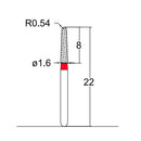 Conical, Dome End 1.6 mm Dia. Fine Grit Diamond Bur 5 per pack. 194.16F7 - Osung USA