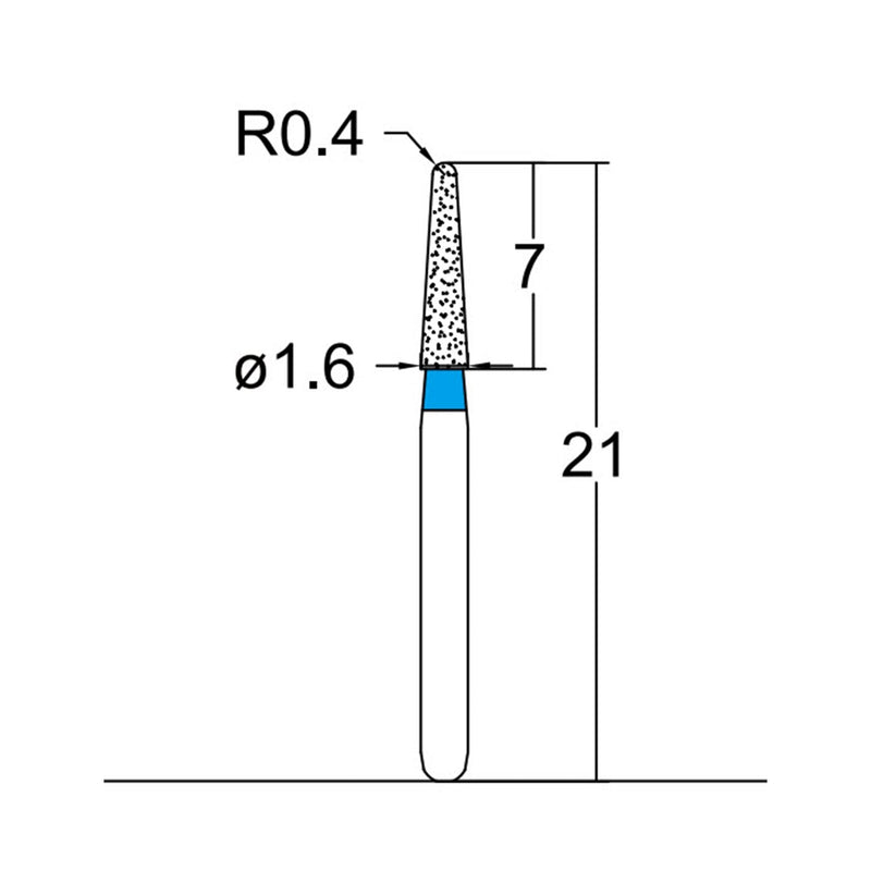 Conical, Dome End 1.6 mm Dia. Medium Grit Diamond Bur 3 per pack. 194.16M1