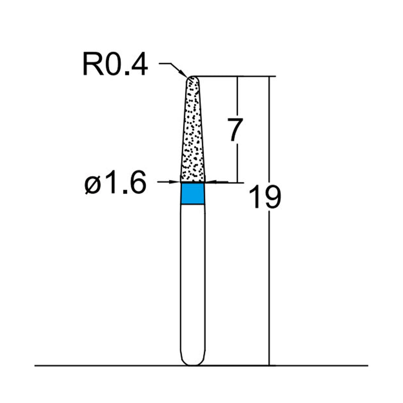Conical, Dome End 1.6 mm Dia. Medium Grit Diamond Bur 5 per pack. 194.16M1S