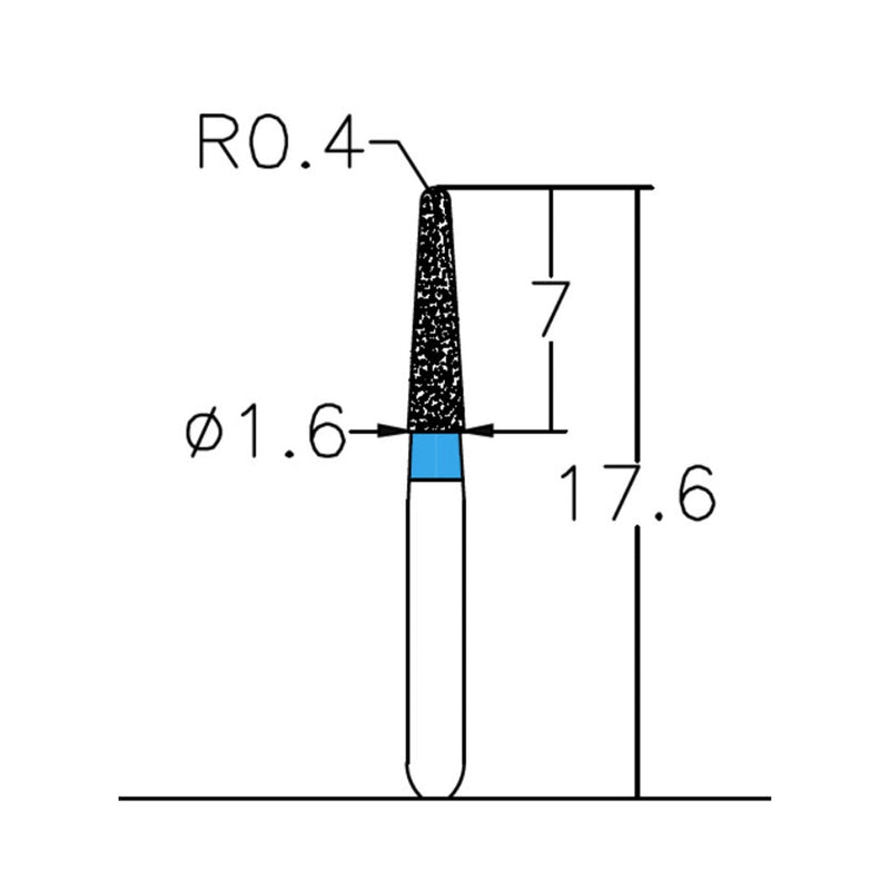 Conical, Dome End 1.6 mm Dia. Medium Grit Diamond Bur 5 per pack. 194.16M1SS