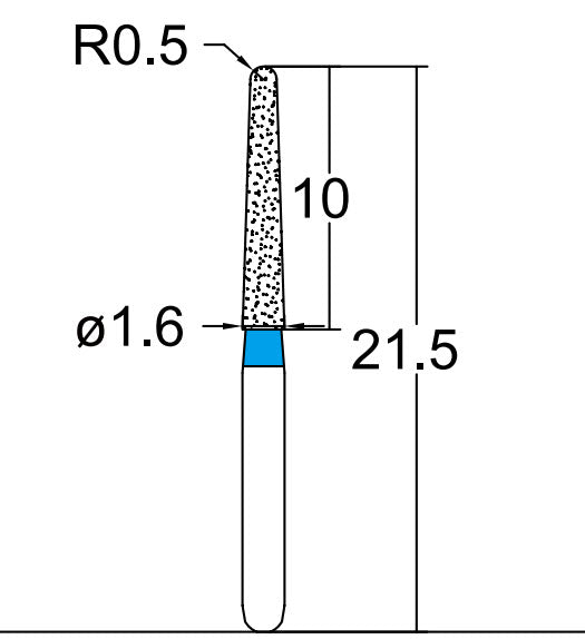Conical, Dome End 1.6 mm Dia. Medium Grit Diamond Bur 5 per pack. 194.16M3