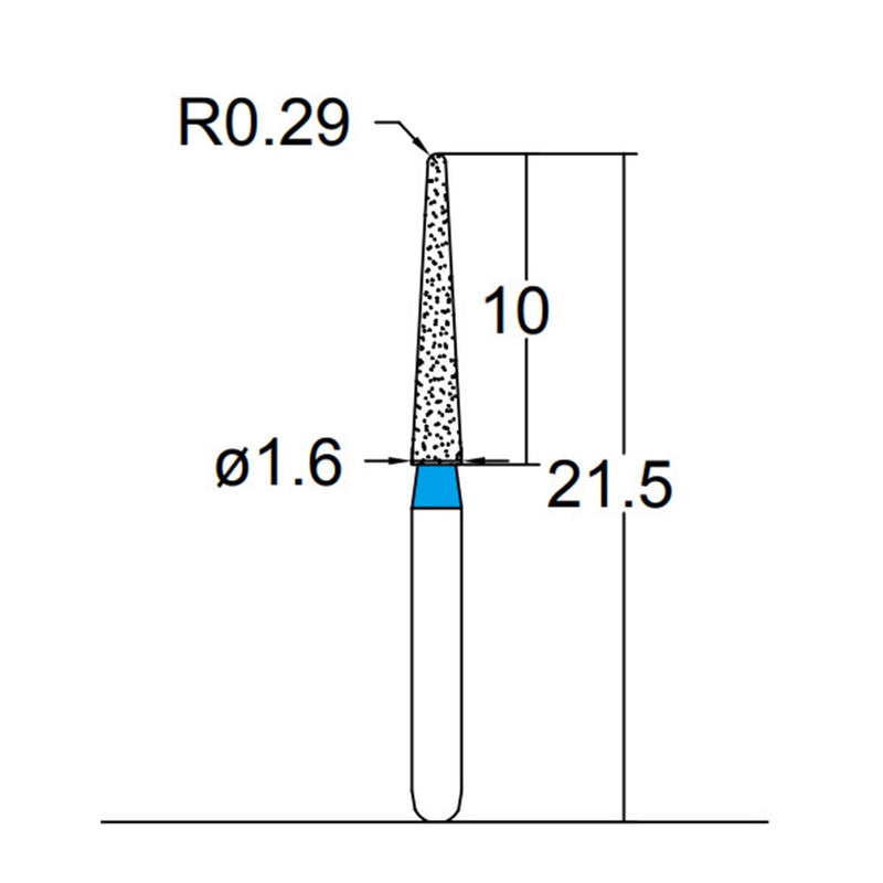 Conical, Dome End 1.6 mm Dia. Medium Grit Diamond Bur 5 per pack. 194.16M5
